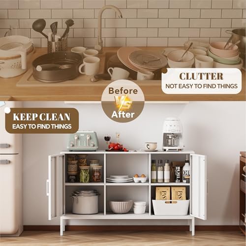 Metal Storage Cabinet, Metal White TV Stand - Image 6