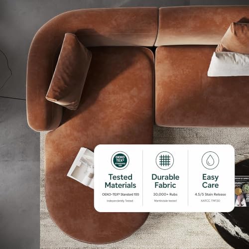 Acanva Mellow Modern Tight Curved Back Velvet Sofa, Left Chaise - Image 5