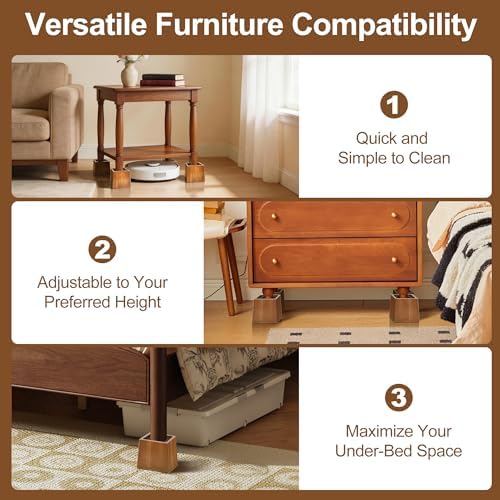 Wooden Bed Risers 4 Inch Heavy Duty, Support 2500 lbs, Retro Brown - Image 4