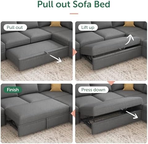 HONBAY Modular Sectional Sleeper Sofa Bed, Sectional Couch - Image 5