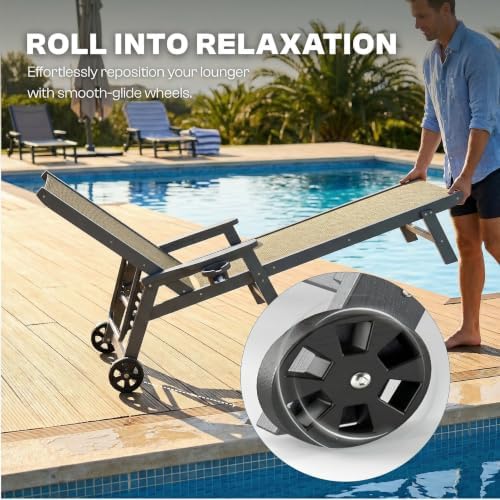 Outdoor HDPE Chaise Lounge Chair, Textilene Pool Lounger - Image 6