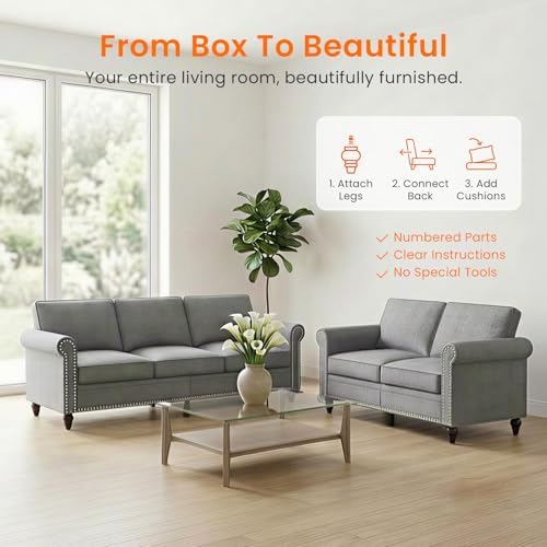 ijuicy 2-Piece Sectional Sofa Set, Modern Linen Couch Set - Image 5