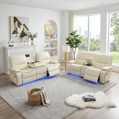 Power Recliner Sofa with LED Lights, Leather Power Reclining Sofa, Living Room by BrisaNube
