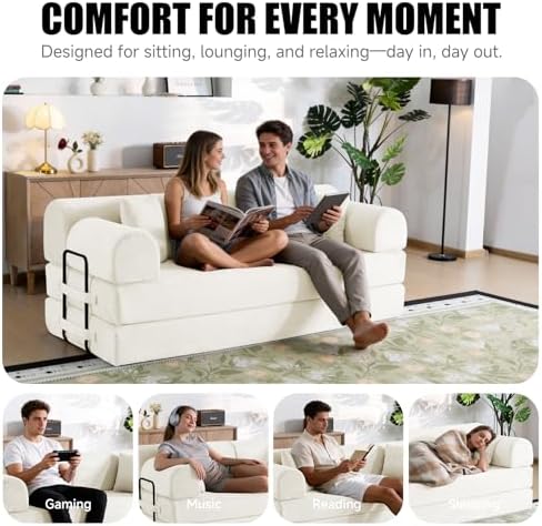 79" Memory Foam Sofa Bed, High Backrest Convertible Futon Boneless Couch - Image 5