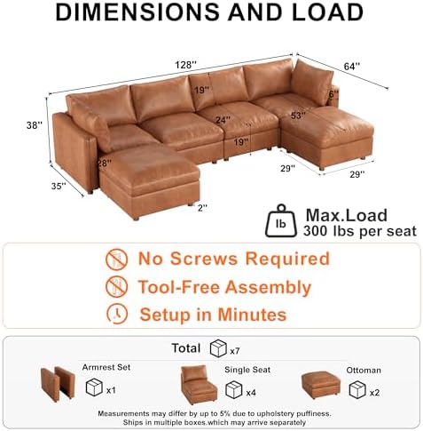 128'' Faux Leather Modular Sectional Sofa - Image 2