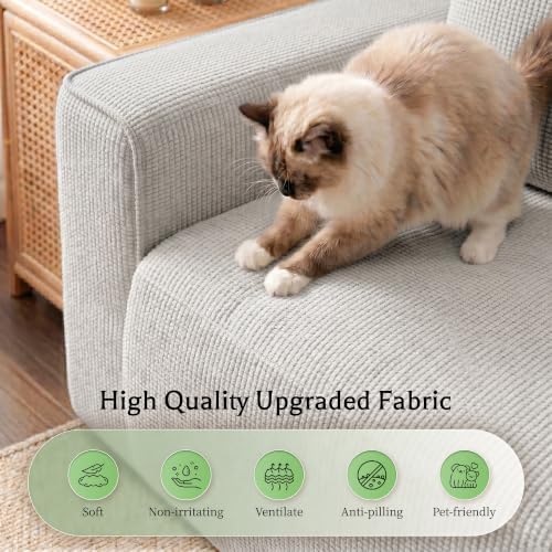 Homkdom Modular Sectional Sofa for Apartment, Light Grey Check, Left Facing - Image 3