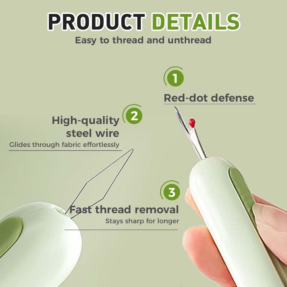 2 in 1 Needle Threader Seam Ripper, Upgraded Sewing Kit Tool for Needle Threading and Seam Removal, Quilting Stitching Supplies for Elderly and Sewing Enthusiasts (Green)