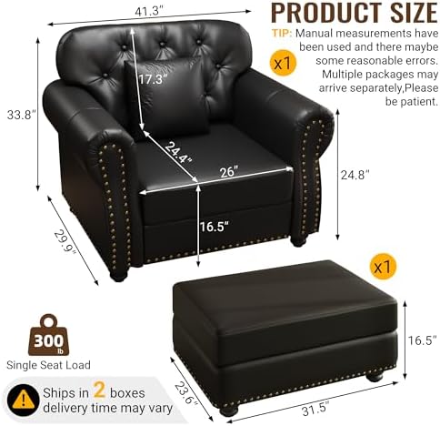 KEIKI 41" Faux Leather Chesterfield Sofa - Image 2