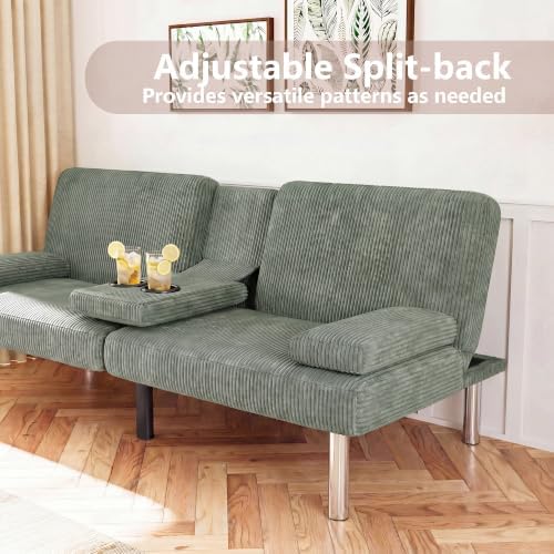 Flamaker Futon Sofa Bed, Modern Corduroy Convertible Folding Futon Set - Image 4