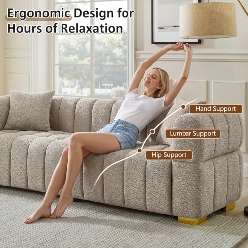 VANOMi 90.9" Boucle 3-Seater Deep Seat Sofa, Oversized Cloud Couch - Image 5