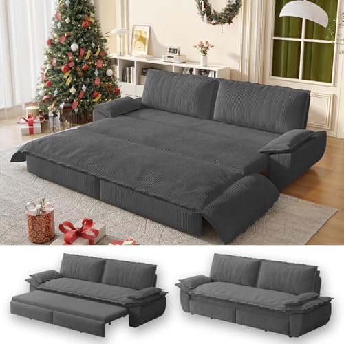 73.2" Sleeper Sofa Bed Queen Size, 3-in-1 Convertible Corduroy Couch by UPYOOE