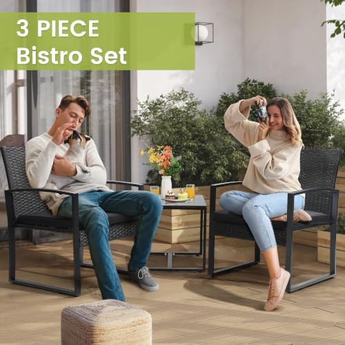 Murago Outdoor 3-Piece Wicker Bistro Set, Patio Conversation Set - Image 5