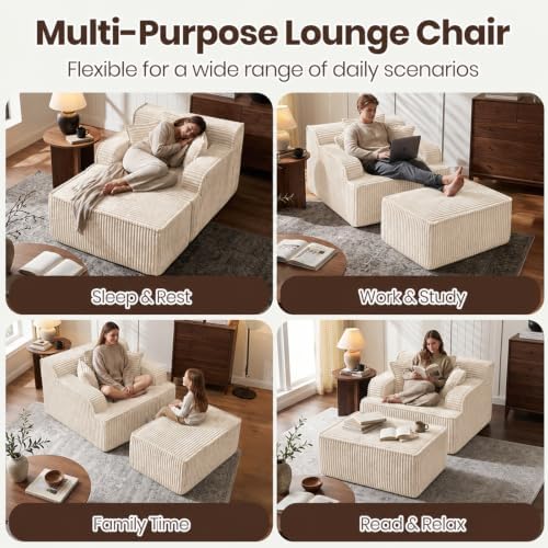 Corduroy Chaise Lounge Chair - Image 4