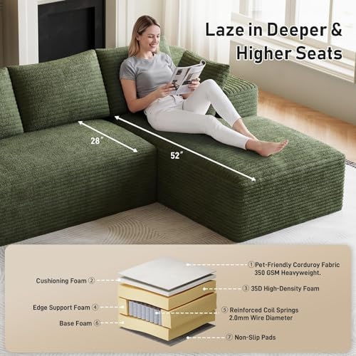 ONEMMLION 96" L-Shaped Cloud Boneless Couch Sofa - Image 4
