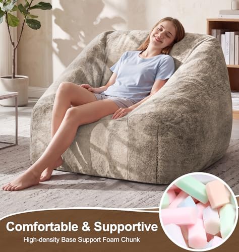 Hobestluk Bean Bag Chair Plush Accent Chair Armrest Living Room Adult Brown - Image 4