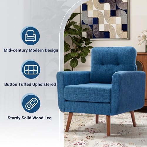 Tbfit Linen Fabric Single Sofa, Accent Chair, Mid Century Modern Armchair - Image 3