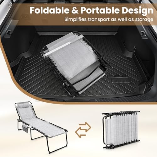 GYMAX Lounge Chairs for Outside, Extra High Folding Beach Tanning Lounger - Image 5