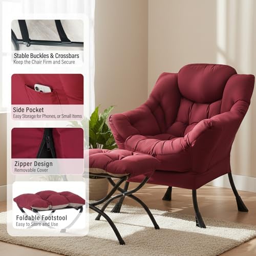 Furlide Lazy Chair with Ottoman, Soft Comfy Chair - Image 3