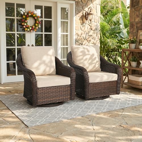 Outdoor Wicker Swivel Chair Set of 2, All-Weather Use Patio Rattan Chair by Qsoer