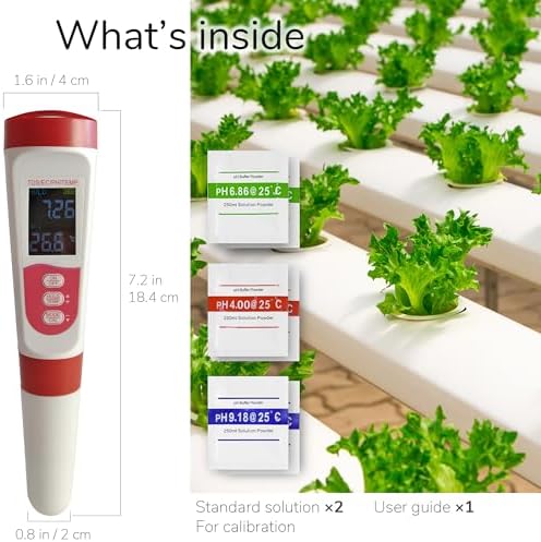4-in-1 pH Meter TDS EC Meter for Hydroponics Growing System, Digital Water pH - Image 3