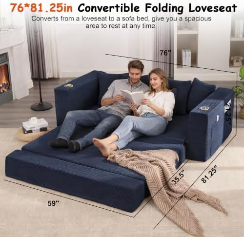 76" Convertible Sofa Bed, Corduroy Boneless Couch - Image 4