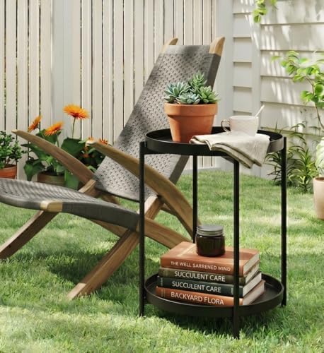 TeoKJ 2 Tier Round Side Table, Folding Round Metal End Table Small Nightstand - Image 6