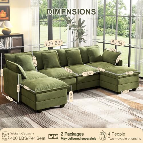Hanherry 107" Cloud Couch Sectional Modular Sofa, Deep Seat Couches - Image 3
