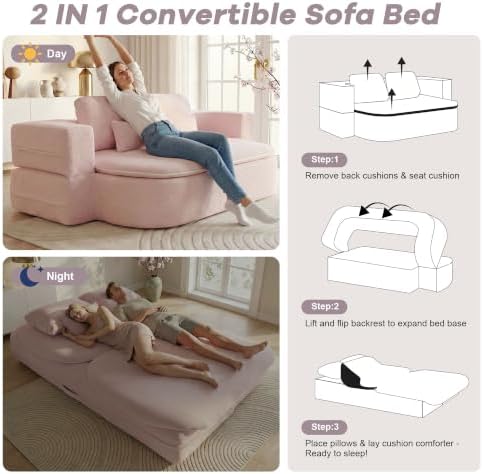 75'' Folding Sofa Bed, Convertible Memory Foam Boneless Couch - Image 5