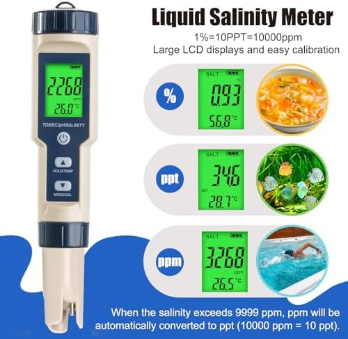 Salt Tester for Pools & pH Meter, Digital 5-in-1 Water Meter - Image 3