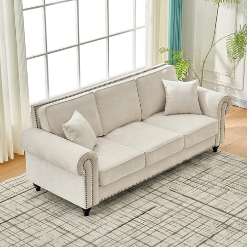 86.5" Classic Chenille Sofa Couch 3-Seater | Chesterfield Style - Image 3