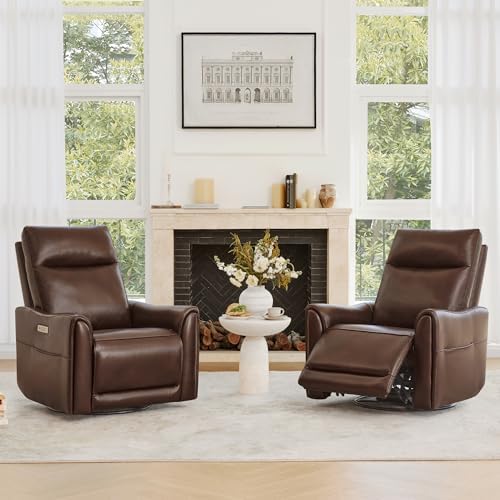 Watson & Whitely Power Recliner Chairs, Genuine Leather Dark Brown - Image 4