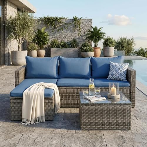 JAMFLY 3-Piece All-Season Wicker Patio Sectional Sofa Set - Image 3
