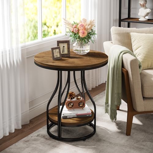 Tribesigns Round Side End Table 2-Tier End Tables Modern Bedside Table Small - Image 5