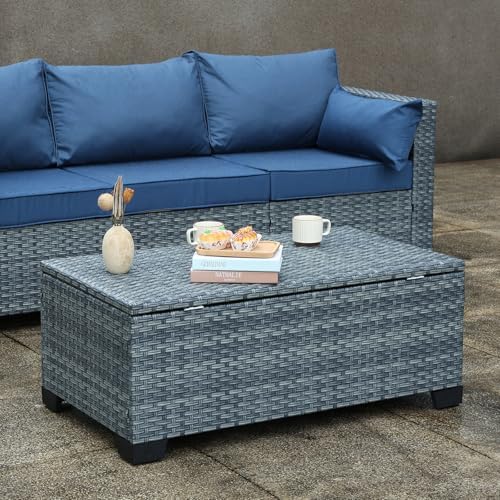 Outdoor Storage Table Wicker Patio Coffee Table All-Weather Rattan Side Table - Image 2