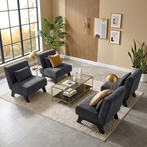 Upholstered Armless Accent Chair Set of 4, Modern Comfy Living Room Chairs - Image 3