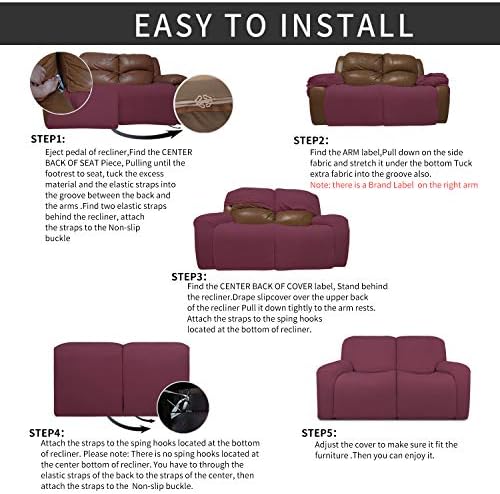 Easy-Going 6 Pieces RV Recliner Loveseat Sofa Slipcover ASH Rose - Image 4