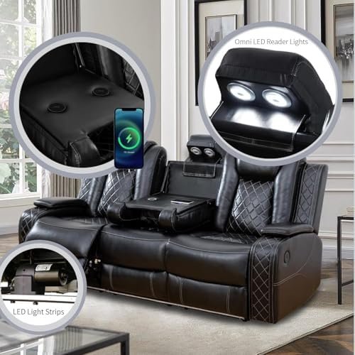 Power Recliner Set with LED Lights, Air Leather Reclining Set with USB - Image 4