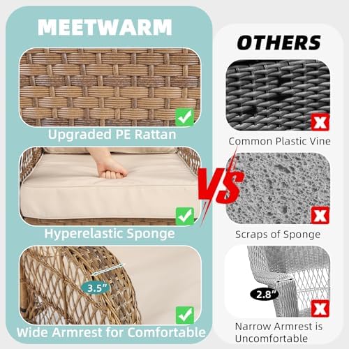 MEETWARM 3 Pieces Outdoor Wicker Rocking Chair Set, Rattan Patio Rocker Chairs - Image 3