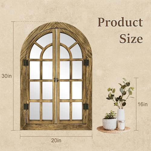 Dorlicecass Natural Wood Arched Wall Decor Window Mirror 20"x30" Single - Image 4