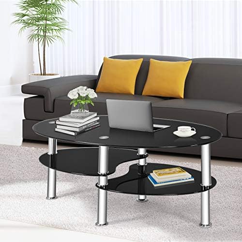 S AFSTAR Glass Coffee Table, 3-Tier Modern Oval Smooth Glass Tea Table Center by Safstar