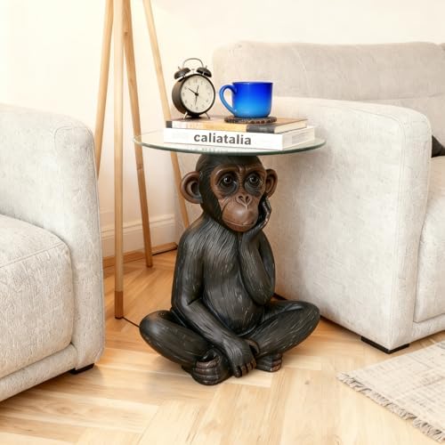 Animal Resin Side Table, Monkey Shaped Tempered Glass Coffee Table - Image 2