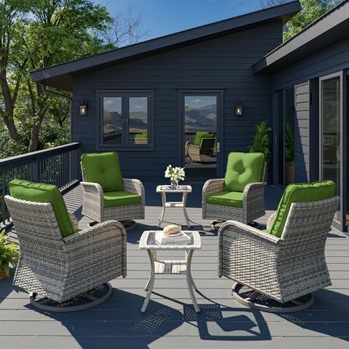 6-Piece Patio Rocking Swivel Chair Outdoor Wicker Rattan Bistro Set by MuphyersPatioFurniture