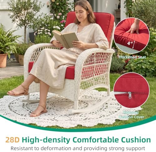 VIVIJASON Outdoor Rocking Chairs Set of 2, 3 Piece Patio Wicker Bistro Set - Image 5