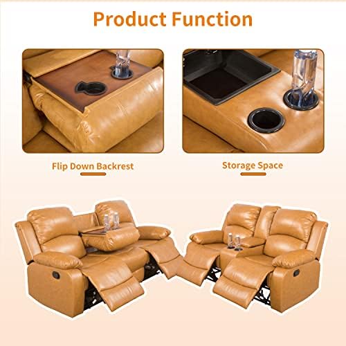 Bonded Leather Living Room Furniture, 2 Pieces Recliner Sofa and Loveseat Set - Image 6