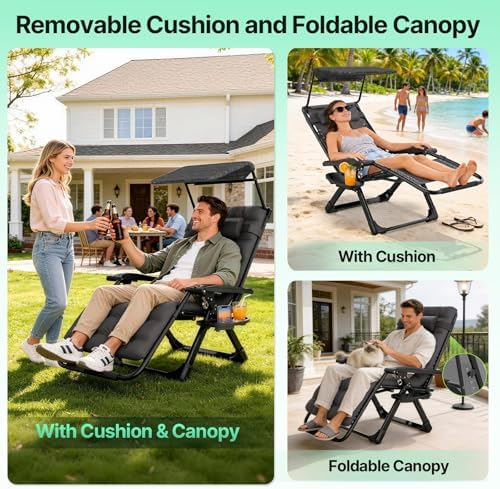 Suteck Zero Gravity Chair with Canopy, Reclining Camping Lounge Chairs - Image 4
