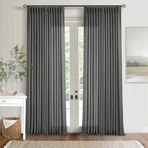 Charcoal Gray Linen Pinch Pleat Semi Sheer 108 Inch Curtains 2 Panels Set by TWODRAPES