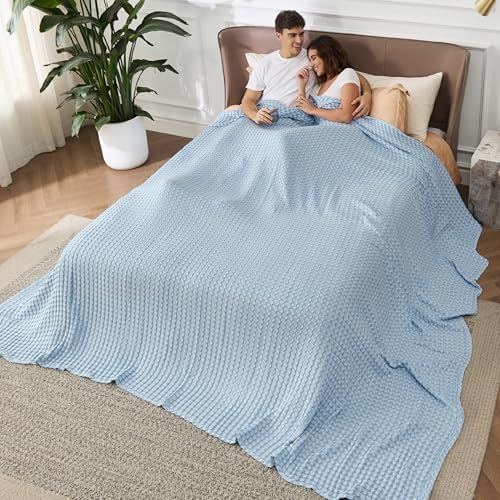 Bedsure Cooling Waffle Blanket for Hot Sleepers, Light Blue, Oversized King - Image 3