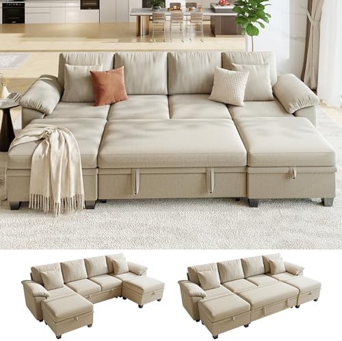 107.8" Modular Sectional Sleeper Sofa Bed, U Shaped 6 Seat Pull Out Couch by WorthFurni