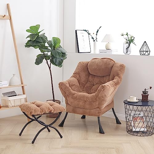 LITA Lazy Chair with Ottoman, Comfy Accent Reading Chair, Plush Brown - Image 4