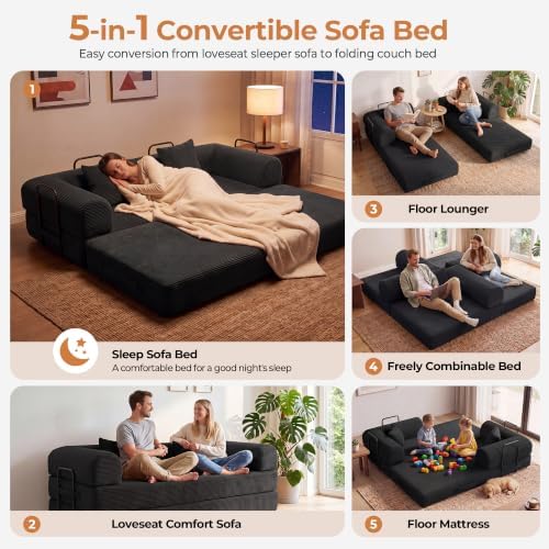 79" Convertible Futon Sofa Bed, Boneless Couch - Image 3